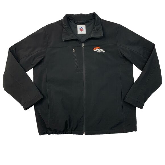 NFL Denver Broncos Jacket Mens XL Extra Large Black Full Zip Softshell Stretch - Picture 1 of 13